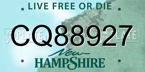 CQ88927 New Hampshire License Plate