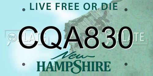 CQA830 New Hampshire License Plate