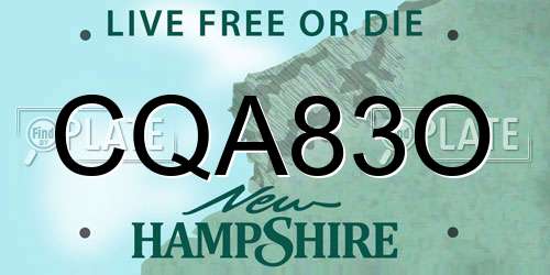 CQA83O New Hampshire License Plate