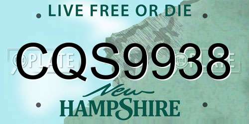 CQS9938 New Hampshire License Plate