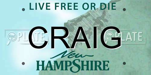 CRAIG New Hampshire License Plate