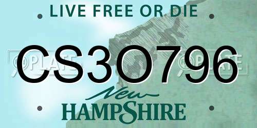 CS3O796 New Hampshire License Plate