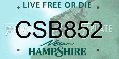 CSB852 New Hampshire License Plate