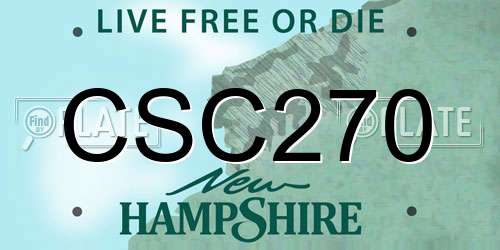 CSC270 New Hampshire License Plate