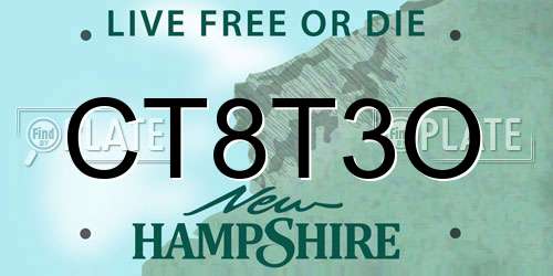 CT8T3O New Hampshire License Plate