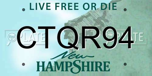CTQR94 New Hampshire License Plate
