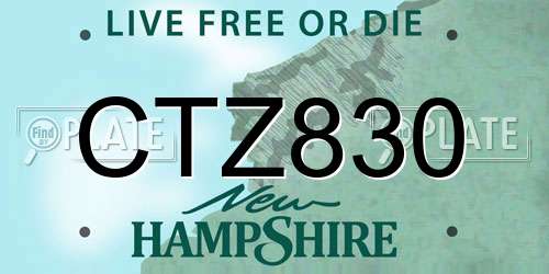 CTZ830 New Hampshire License Plate