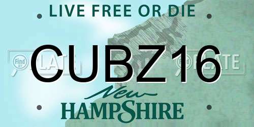 CUBZ16 New Hampshire License Plate
