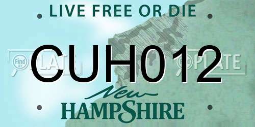 CUH012 New Hampshire License Plate
