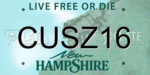 CUSZ16 New Hampshire License Plate