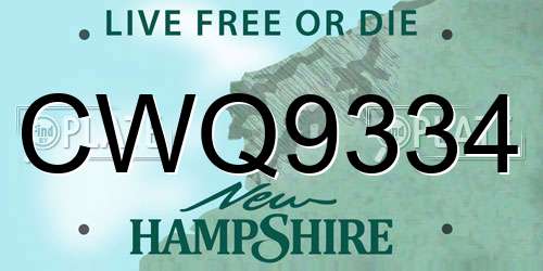 CWQ9334 New Hampshire License Plate