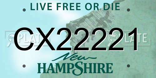 CX22221 New Hampshire License Plate