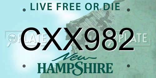 CXX982 New Hampshire License Plate
