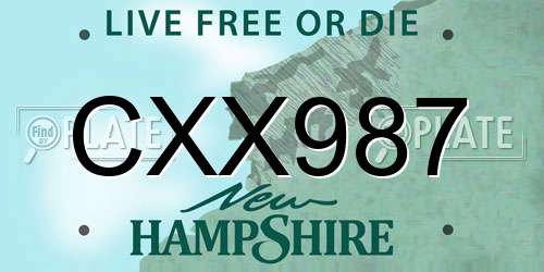 CXX987 New Hampshire License Plate