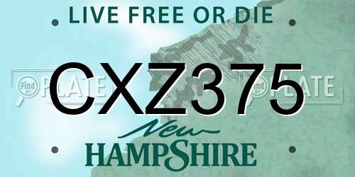 CXZ375 New Hampshire License Plate