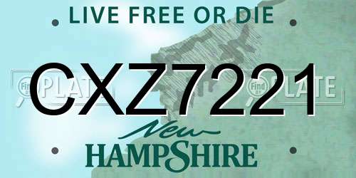 CXZ7221 New Hampshire License Plate