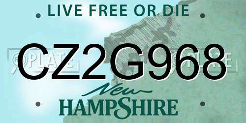 CZ2G968 New Hampshire License Plate