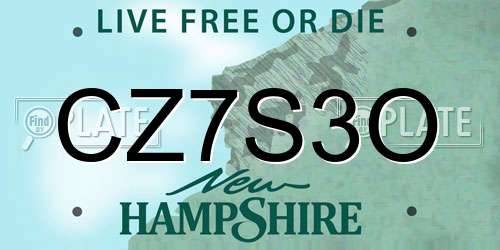 CZ7S3O New Hampshire License Plate