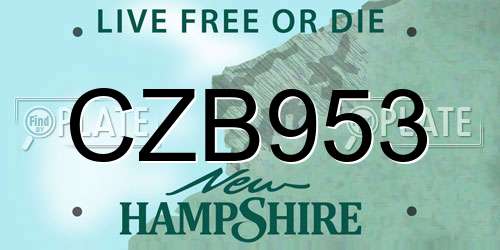 CZB953 New Hampshire License Plate