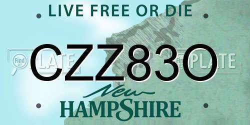 CZZ83O New Hampshire License Plate