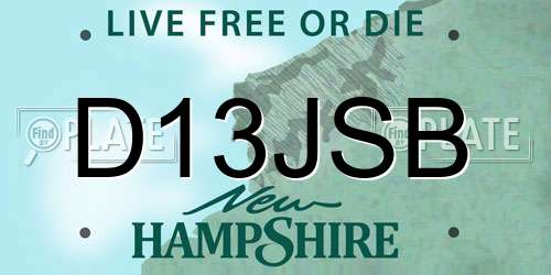 D13JSB New Hampshire License Plate