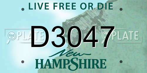 D3047 New Hampshire License Plate