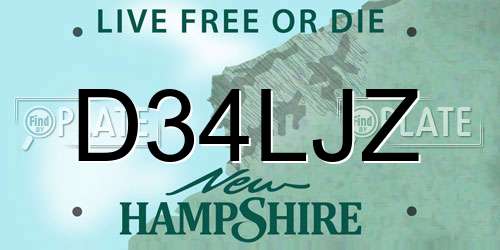 D34LJZ New Hampshire License Plate