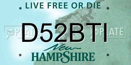 D52BTI New Hampshire License Plate