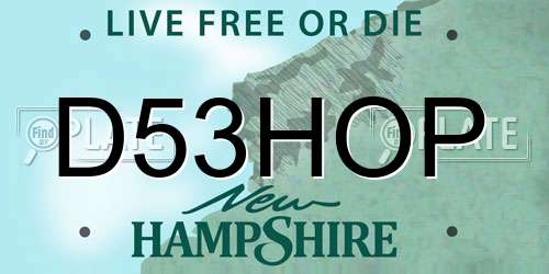 D53HOP New Hampshire License Plate