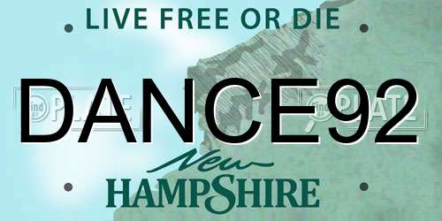 DANCE92 New Hampshire License Plate