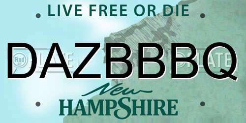 DAZBBBQ New Hampshire License Plate