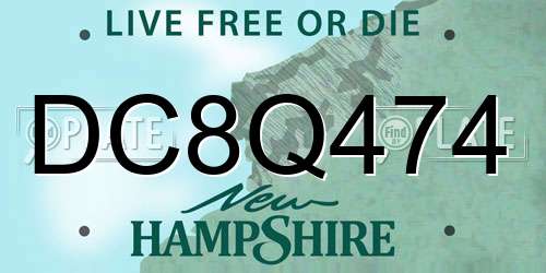 DC8Q474 New Hampshire License Plate