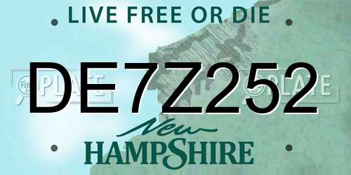 DE7Z252 New Hampshire License Plate