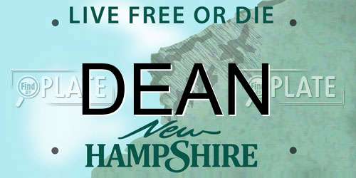 DEAN New Hampshire License Plate