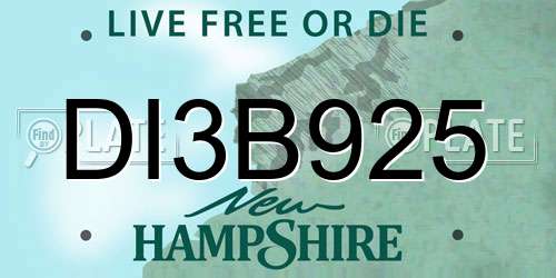 DI3B925 New Hampshire License Plate