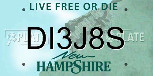 DI3J8S New Hampshire License Plate