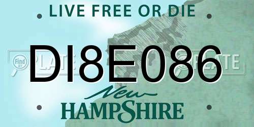 DI8E086 New Hampshire License Plate