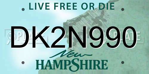 DK2N990 New Hampshire License Plate