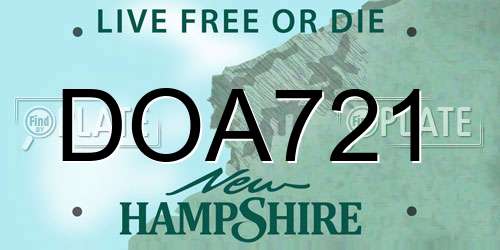 DOA721 New Hampshire License Plate