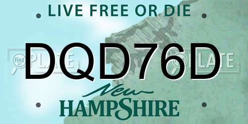 DQD76D New Hampshire License Plate