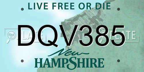 DQV385 New Hampshire License Plate