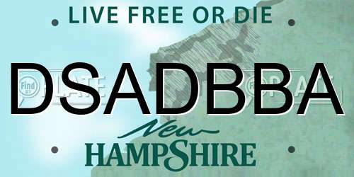 DSADBBA New Hampshire License Plate