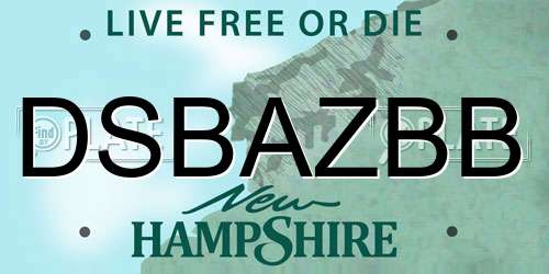 DSBAZBB New Hampshire License Plate