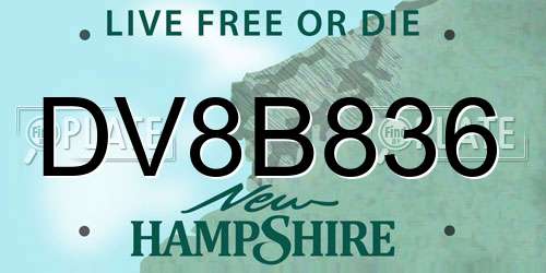 DV8B836 New Hampshire License Plate