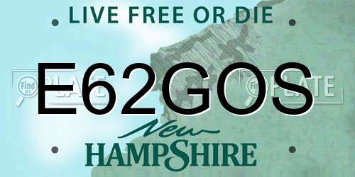 E62GOS New Hampshire License Plate
