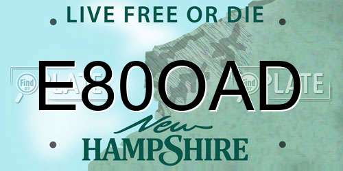 E80OAD New Hampshire License Plate