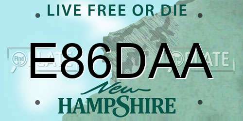 E86DAA New Hampshire License Plate
