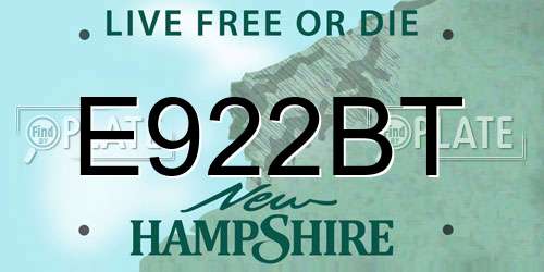 E922BT New Hampshire License Plate