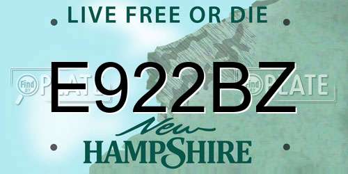 E922BZ New Hampshire License Plate