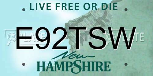 E92TSW New Hampshire License Plate